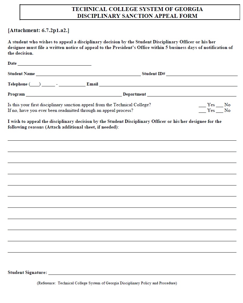 Disciplinary Sanction Appeal Form